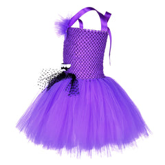 Purple Girls Princess Mermaid Costume Halter Mesh Tutu Dress Children Halloween Cosplay Party Dress Up