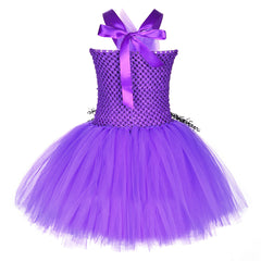 Purple Girls Princess Mermaid Costume Halter Mesh Tutu Dress Children Halloween Cosplay Party Dress Up