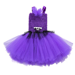 Purple Girls Princess Mermaid Costume Halter Mesh Tutu Dress Children Halloween Cosplay Party Dress Up