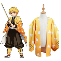 Kids Children Agatsuma Zenitsu Yellow Kimono Coat Cosplay Costume