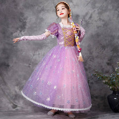 Little Girls Rapunzel Princess Dress Children Fantasy Cosplay Costume Halloween Party Clothes