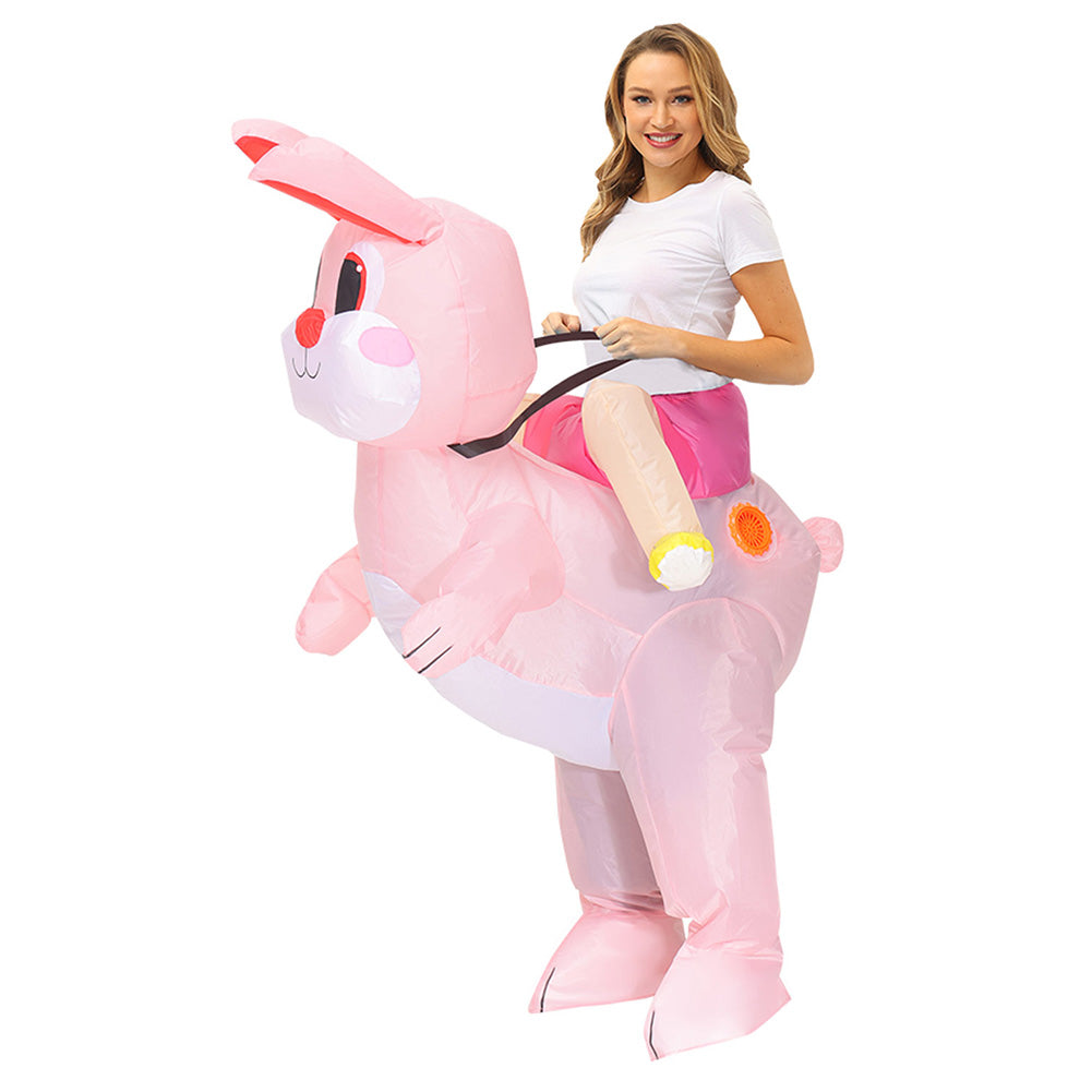 Adult Kids Easter Pink Rabbit Inflatable Outfits Monster Mascot Cosplay Costume Halloween Carnival Suit