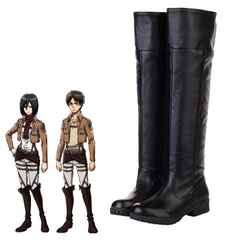 Anime Eren Jaeger Black Brown Cosplay Shoes Boots Accessory Halloween Props