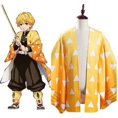 Anime Zenitsu Yellow Kimono Coat Cosplay Costume Halloween Suit