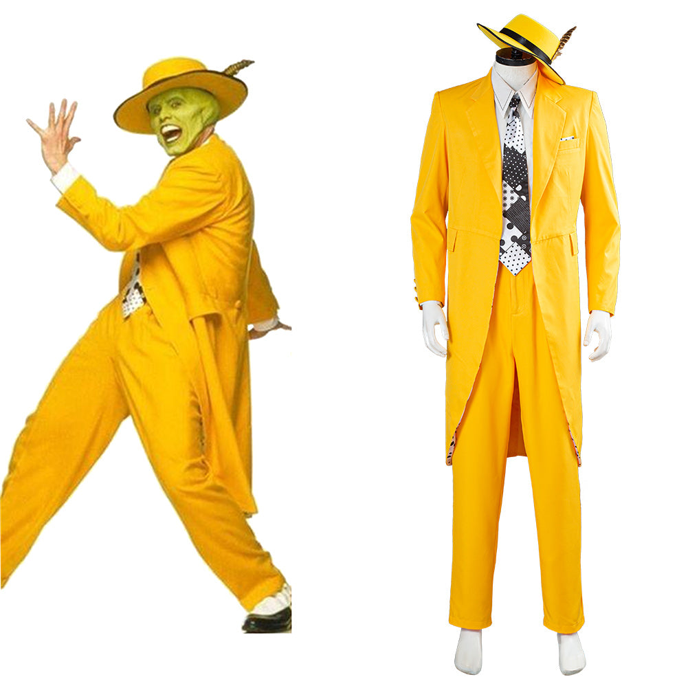 The Mask Jim Carrey Yellow Suit Men Uniform Outfit Cosplay Costume Halloween Carnival Costume