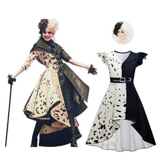 Kids Girls Cruella Cosplay Costume Dress Outfits Halloween Carnival Suit