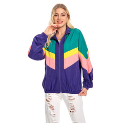 70s 80s Women Reto Jacket Colourful Patchwork Coat Sportswear Outfits Costume