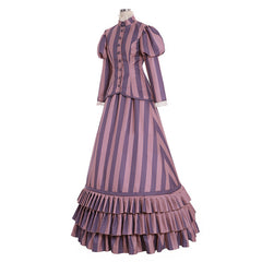 TV Victoria Everglot Pink Striped Dress ​Outfits Cosplay Costume Suit