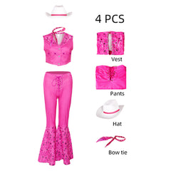 Movie Barbie 2023 Margot Robbie Barbie Pink Western Cowboy Set Outfits Cosplay Costume Halloween Carnival Suit