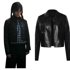 TV Jenna Ortega Black Leather Jacket Cosplay Costume Coat Outfits Halloween Carnival Party Suit