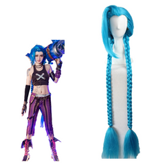 LOL Jinx Cosplay Wig Women Blue Long Braid  League of Legends Perruque Jinx Costume