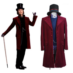 Movie Charlie And The Chocolate Factory Willy Wonka Red Costume Set Halloween Suit