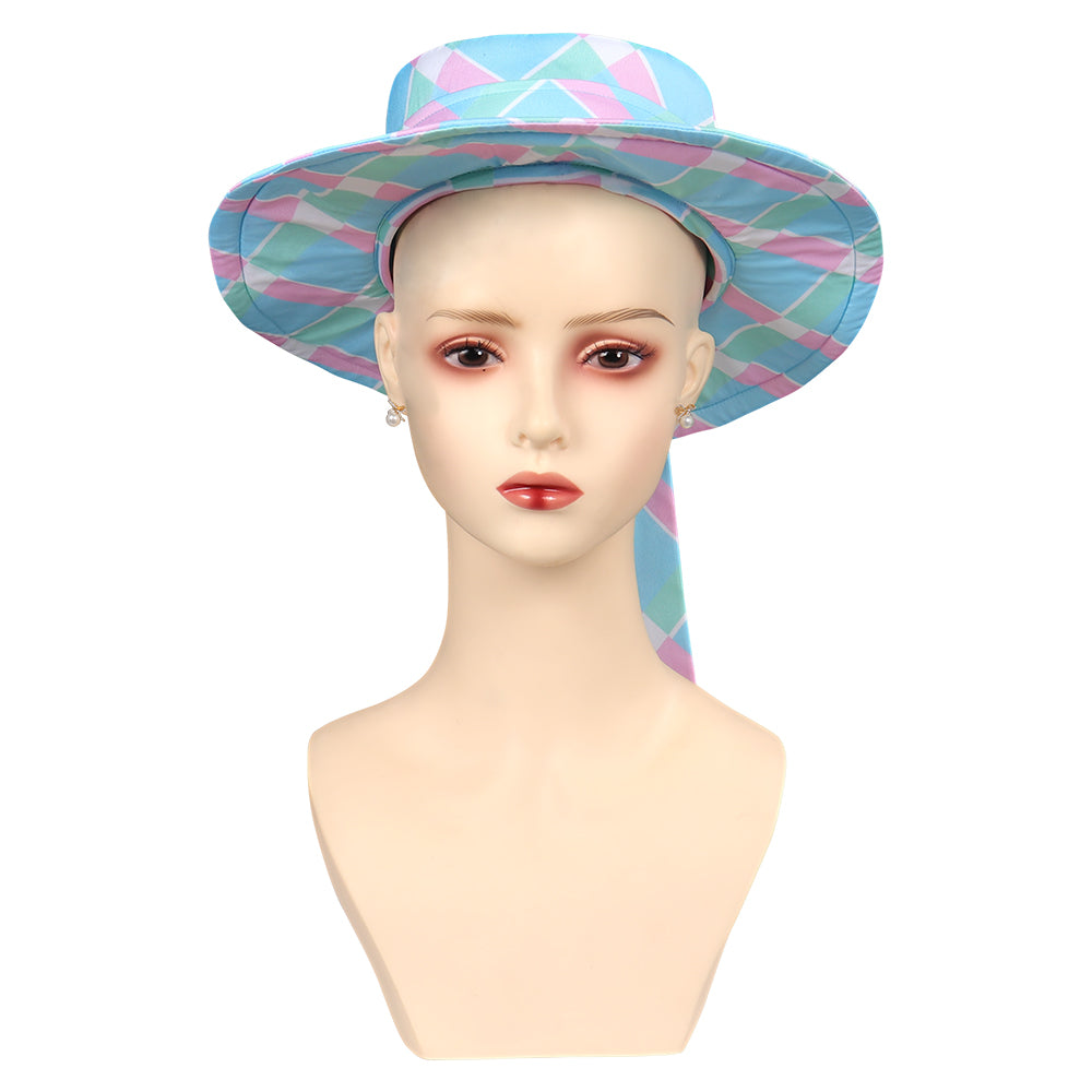 Movie Barbie 2023 Margot Robbie Barbie Cosplay Blue Beach Hat Cap Earings Halloween Carnival Accessories 