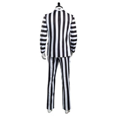 Movie Beetlejuice Men Black and White Striped Suit Jacket Shirt Pants Outfit Adam Halloween Carnival Costume Cosplay Costume