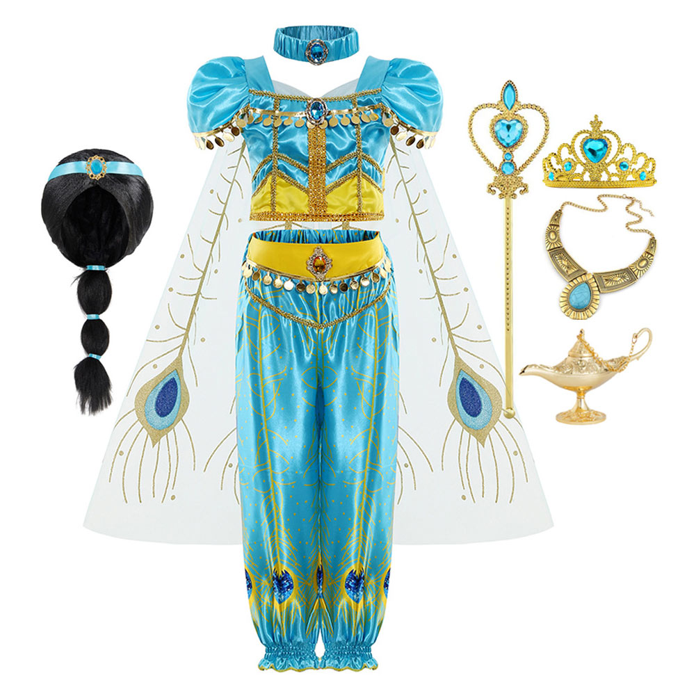 Kids Girls Movie Aladdin Princess Jasmine Cosplay Costume Outfits Halloween Carnival Suit