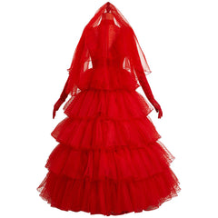 Movie Beetlejuice Lydia Cosplay Costume Red Wedding Dress Outfits Halloween Carnival Suit