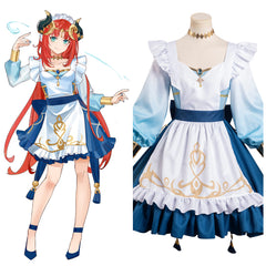 Game Genshin Impact Nilou Cosplay Costume Blue Lolita Maid Dress Outfits Halloween Carnival Suit-Coshduk