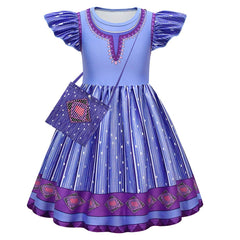 Kids Girls Movie Wish 2023 Asha Purple Dress Outfits Cosplay Costume Halloween Carnival Suit
