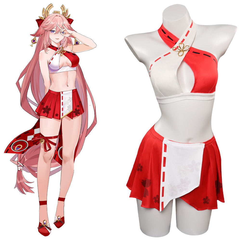 Genshin Impact Yae Miko Cosplay Costume Swimsuit Outfits Halloween Carnival Party Suit