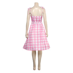 Kids Girls Movie Barbie 2023 Margot Robbie Barbie Pink Plaid Dress Outfits Cosplay Costume Halloween Carnival Suit