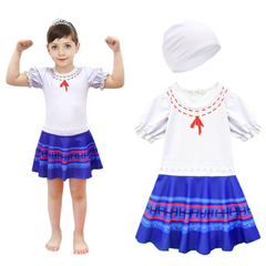 Kids Girls Encanto  Luisa  Swimsuit Jumpsuit Hat Outfits Halloween Carnival Suit
