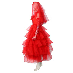 Movie Beetle Juice Lydia Red Wedding Dress Outfits Cosplay Costume Halloween Carnival Suit