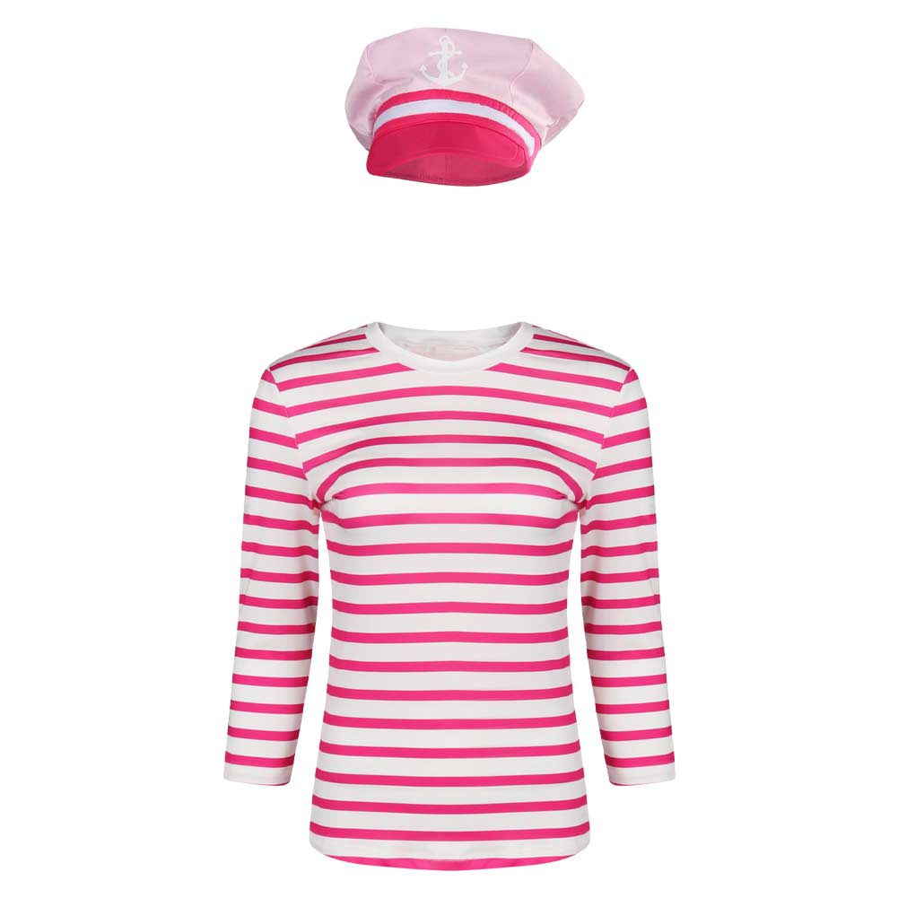 2023 Barbie Movie Margot Robbie Barbie Striped Tops Cosplay Costume Outfits Halloween Carnival Suit