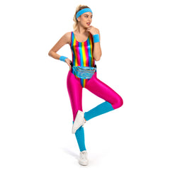 Women Sportwear 70s 80s Retro Hippie Disco Bodysuit Outfits Cosplay Costume Halloween Carnival Suit