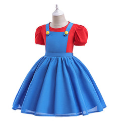 Kids Girls Movie The Super Mario Bros Plumber Cosplay Costume Outfits Halloween Carnival Suit