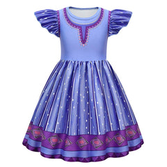Kids Girls Movie Wish 2023 Asha Purple Dress Outfits Cosplay Costume Halloween Carnival Suit