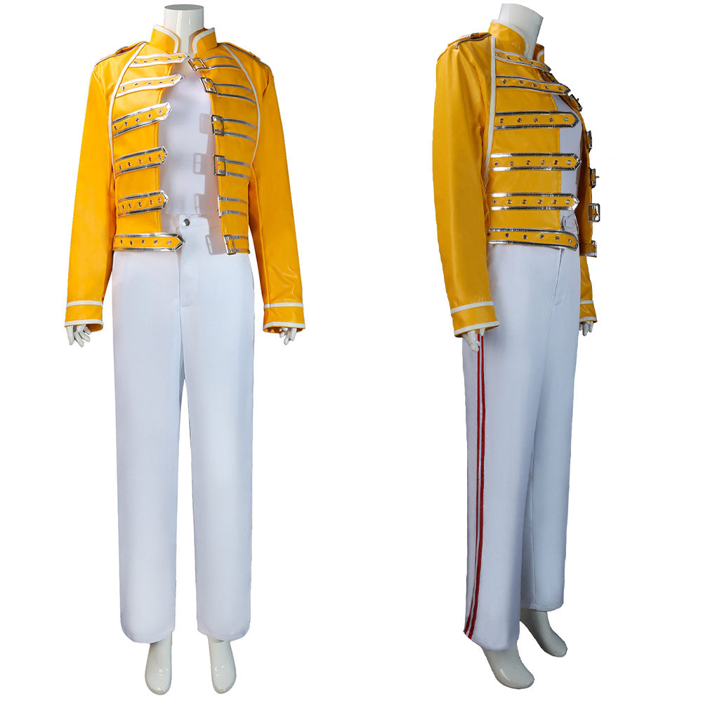 Queen Freddie Mercury Outfits Cosplay Costume Yellow Uniform Set Hallo ...