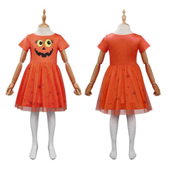 Kids Girls Pumpkin Cosplay Costume Masquerade Ball Dress Halloween Carnival Suit