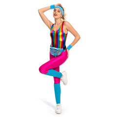 Women Sportwear 70s 80s Retro Hippie Disco Bodysuit Outfits Cosplay Costume Halloween Carnival Suit