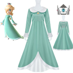 The Super Mario Bros Princess Peach Outfits Cosplay Costume Green Lolita Dress Halloween Carnival Suit