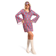 Women Retro 70s 80s Vintage Party Prism Print Disco Dress Hippie Costume Outfits Suit