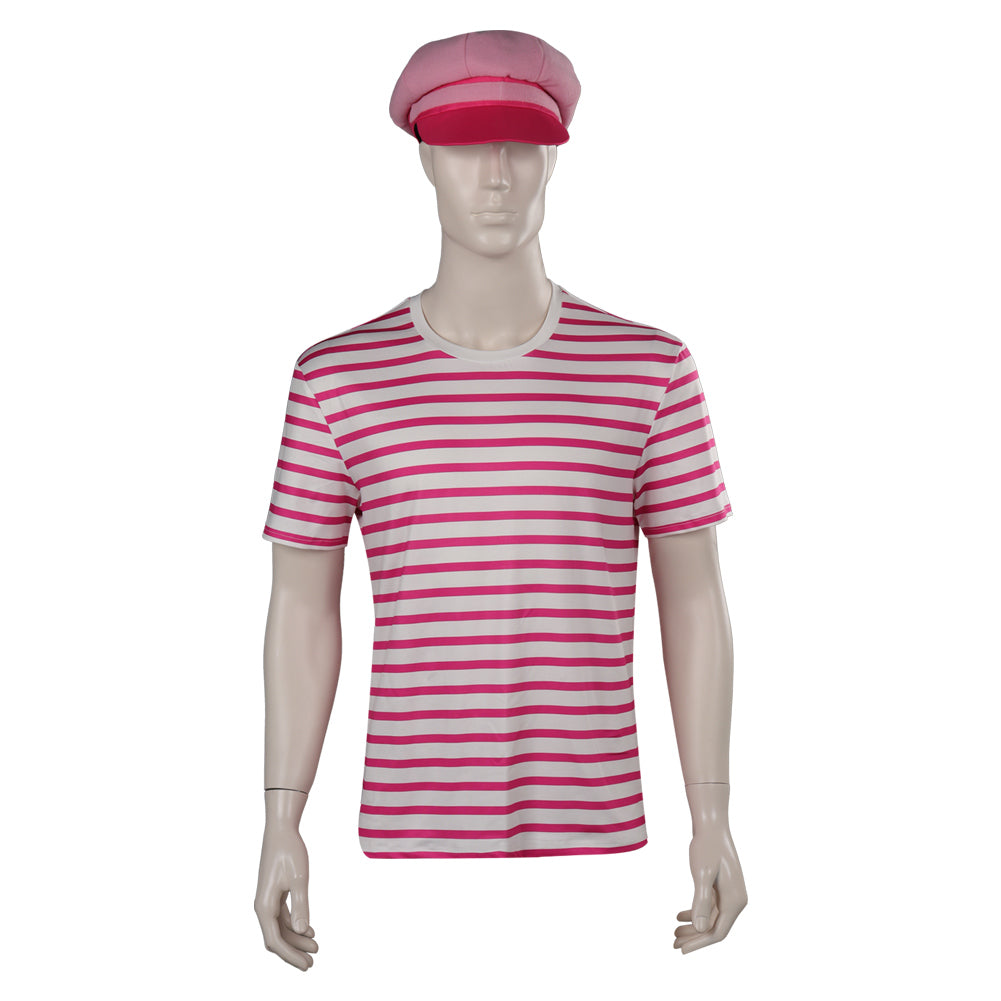Movie Barbie 2023 Ken Outfits Cosplay Costume Red Stripe T-shirt Halloween Carnival Suit 