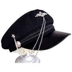 Winter Chain Black Military Berets for Women Female Flat Army Cap Salior Hat Girl Travel Berets Ladies Painters Cap Faux Leather