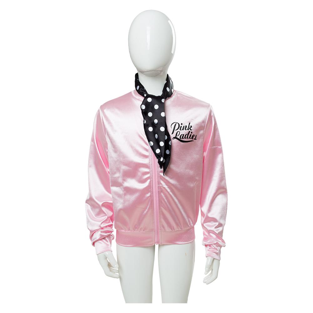 Kids Children Grease Pink Ladies Satin Pink Jacket Set Outfits Cosplay Costume