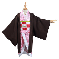 Kids Girls Anime Nezuko Kimono Set Outfits Cosplay Costume Halloween Carnival Suit