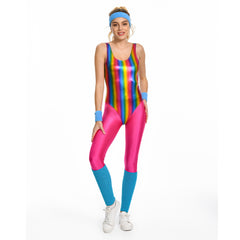 Women Sportwear 70s 80s Retro Hippie Disco Bodysuit Outfits Cosplay Costume Halloween Carnival Suit