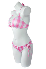 Movie Barbie 2023 Margot Robbie Barbie Pink Plaid ​Swimsuit Bikini Outfits Cosplay Costume Halloween Carnival Suit