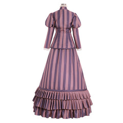 TV Victoria Everglot Pink Striped Dress ​Outfits Cosplay Costume Suit