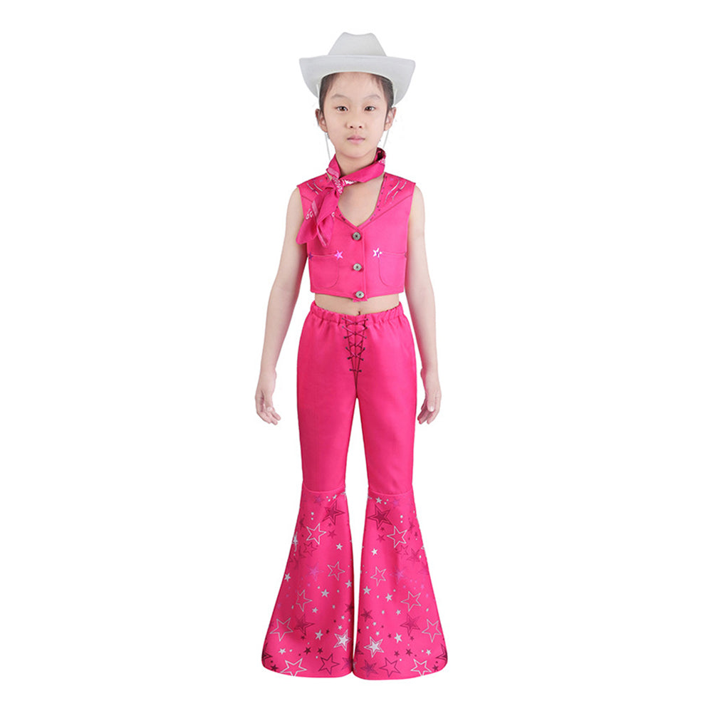 Kids Children Movie Barbie 2023 Margot Robbie Barbie Pink Western Cowboy Outfits Cosplay Costume Halloween Carnival Suit
