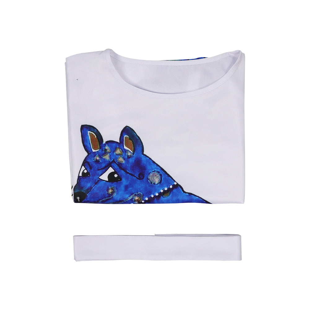 ABBA Retro Style Agnetha Faltskong Blue Cat Shirt Dress Cosplay Costum – Coshduk