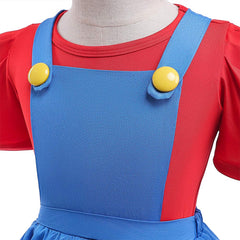 Kids Girls Movie The Super Mario Bros Plumber Cosplay Costume Outfits Halloween Carnival Suit
