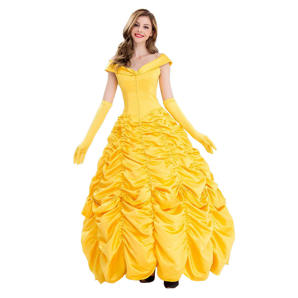 Movie Beauty And The Beast Belle Yellow Dress Outfits Cosplay Costume ...