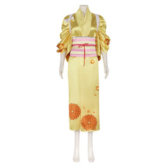 Anime One Piece Kikunojo Yellow Kimono Dress Cosplay Costume Outfits Halloween Carnival Suit