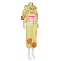 Anime One Piece Kikunojo Yellow Kimono Dress Cosplay Costume Outfits Halloween Carnival Suit