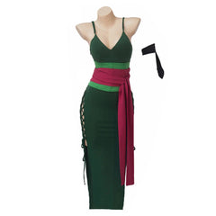 Anime One Piece Roronoa Zoro​ Gender Switching ​Green Dress Outfit  Cosplay Costume Halloween Carnival Suit