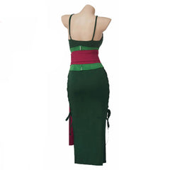 Anime One Piece Roronoa Zoro​ Gender Switching ​Green Dress Outfit  Cosplay Costume Halloween Carnival Suit